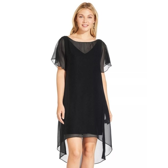 Adrianna Papell Dresses & Skirts - Adrianna Papell Womens XS Black Flutter Sleeve Chiffon Dress High Low Hemline